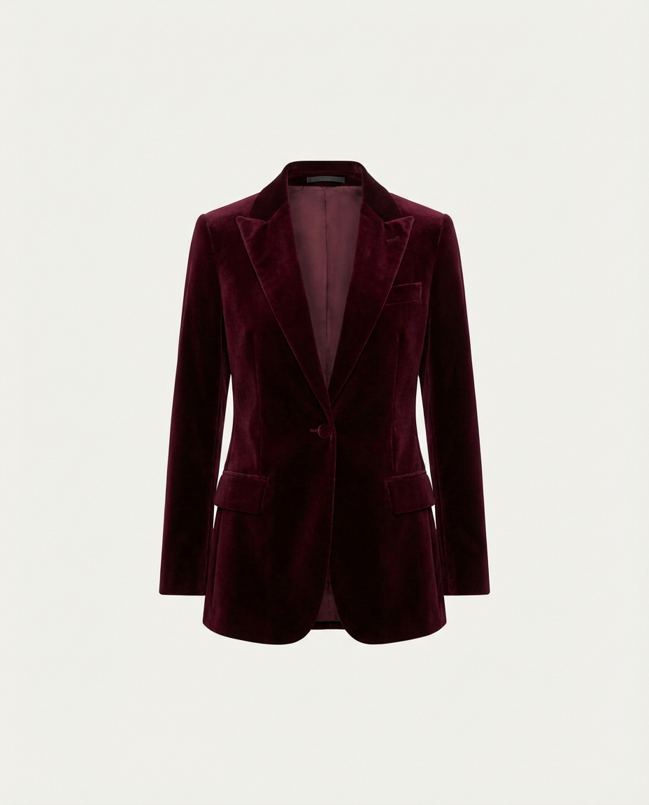 Burgundy velvet blazer Shopify product page