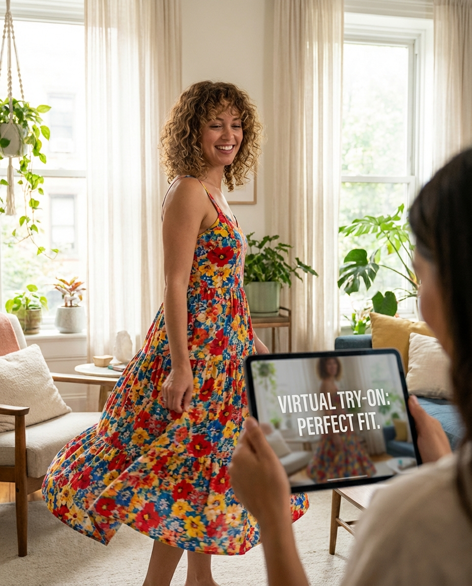 AI try-on result for floral print dress