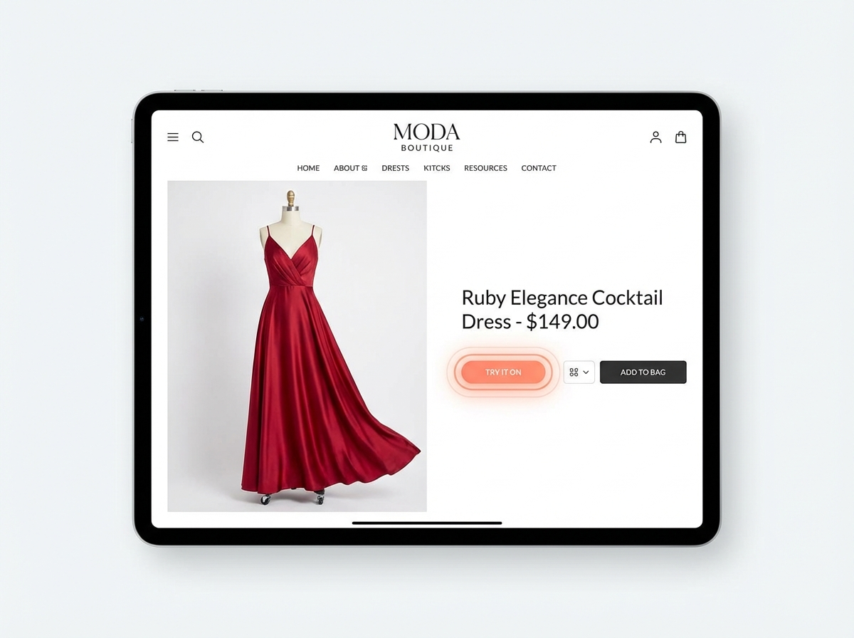 Red cocktail dress ecommerce product listing